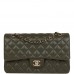 CC Medium Classic Double Flap Bag Olive Calfskin Light Gold Hardware