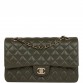 CC Medium Classic Double Flap Bag Olive Calfskin Light Gold Hardware