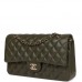 CC Medium Classic Double Flap Bag Olive Calfskin Light Gold Hardware