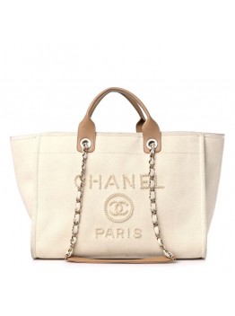 cc Canvas Pearl Large Deauville Tote Ecru Beige