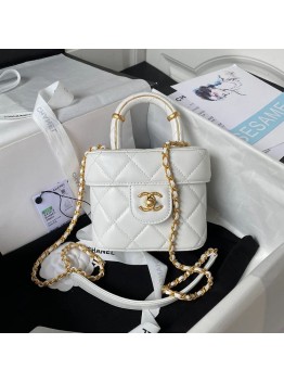 Cc Small Vanity Case White Lambskin & Gold-Tone Metal 12.5x15x8 cm Bag