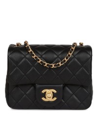 CC Pearl Crush Mini Square Flap Bag Black Lambskin Antique Gold Hardware