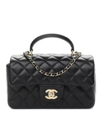 CC Lambskin Quilted Mini Top Handle Rectangular Flap in Black