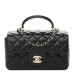CC Lambskin Quilted Mini Top Handle Rectangular Flap in Black