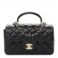 CC Lambskin Quilted Mini Top Handle Rectangular Flap in Black