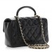 CC Lambskin Quilted Mini Top Handle Rectangular Flap in Black