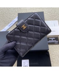 cc CO-CO Flap Wallet 15cm/5.9in Gold Hardware For Women Black