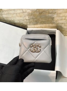 cc CO-CO Card Holder 12cm/4.7in Gold Hardware For Women Grey