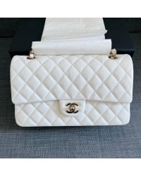 Cc CF 25 white caviar leather silver chain