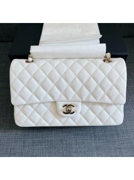 Cc CF 25 white caviar leather silver chain