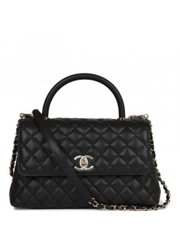 CC Small Coco Handle Flap Bag Black Caviar Light Gold Hardware