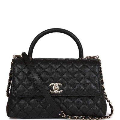 CC Small Coco Handle Flap Bag Black Caviar Light Gold Hardware