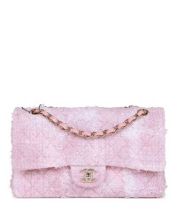 CC Medium Classic Double Flap Bag Rose Sakura Tweed Light Gold Hardware