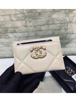 cc CO-CO 19 Card Holder Wallet 11cm/4.3in Gold Toned Hardware For Women Beige
