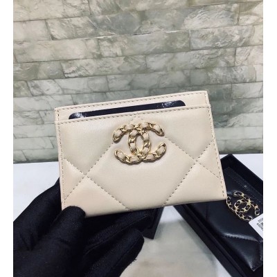 cc CO-CO 19 Card Holder Wallet 11cm/4.3in Gold Toned Hardware For Women Beige