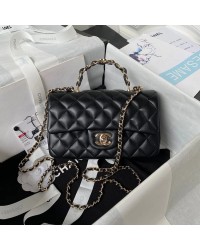cc 23K AS2431 Mini flap Lambskin bag with top handle Black/white