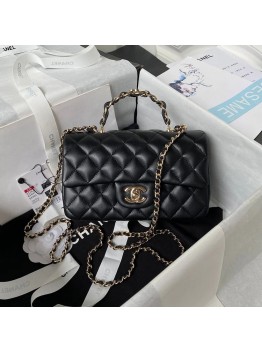 cc 23K AS2431 Mini flap Lambskin bag with top handle Black/white