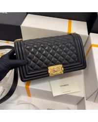CC A67086 Boy Handbag Black Lambskin Leather Gold