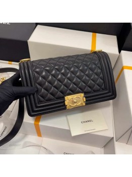 CC A67086 Boy Handbag Black Lambskin Leather Gold