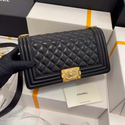 CC A67086 Boy Handbag Black Lambskin Leather Gold