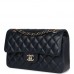 CC Small Classic Double Flap Navy Lambskin Light Gold Hardware