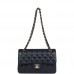 CC Small Classic Double Flap Navy Lambskin Light Gold Hardware