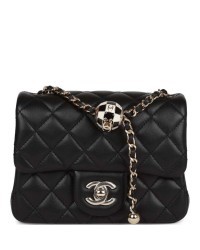 CC Pearl Crush Mini Square Flap Bag Black Lambskin Light Gold Hardware
