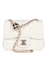 CC Pearl Crush Mini Square Flap Bag White Lambskin Light Gold Hardware