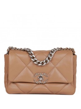 CC Medium 19 Flap Bag Beige Calfskin Mixed Hardware
