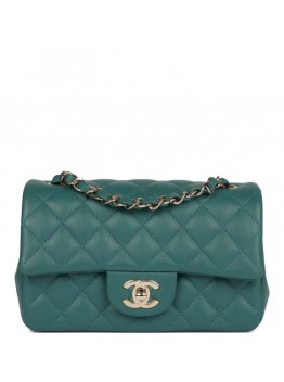 CC Mini Rectangular Flap Bag Green Lambskin Light Gold Hardware