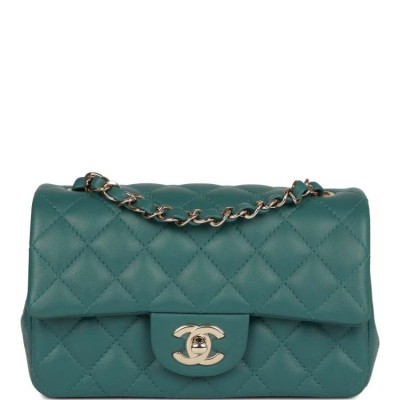 CC Mini Rectangular Flap Bag Green Lambskin Light Gold Hardware