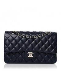 CC CN34 Lambskin Quilted Medium Double Flap in Navy