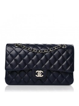 CC CN34 Lambskin Quilted Medium Double Flap in Navy