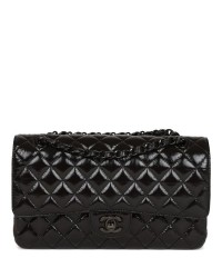 CC Medium Classic Double Flap Bag SO Black Crumpled Calfskin Black Hardware