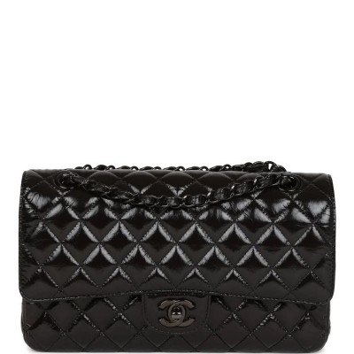 CC Medium Classic Double Flap Bag SO Black Crumpled Calfskin Black Hardware