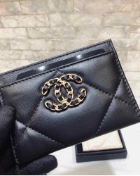 cc CO-CO 19 Card Holder Wallet 11cm/4.3in Gold Toned Hardware For Women Black
