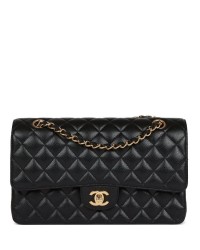 CC Medium Classic Double Flap Bag Black Caviar Gold Hardware