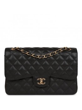 CC Jumbo Classic Double Flap Bag Black Caviar Gold Hardware