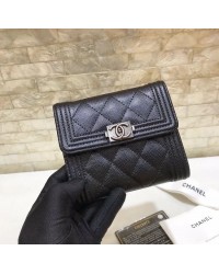 cc CO-CO Flap Card Holder Wallet 11.5cm/7.4in Silver Hardware For Women Black