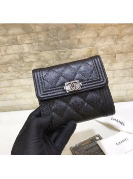 cc CO-CO Flap Card Holder Wallet 11.5cm/7.4in Silver Hardware For Women Black