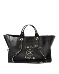 cc Caviar Medium Studded Deauville Tote Black