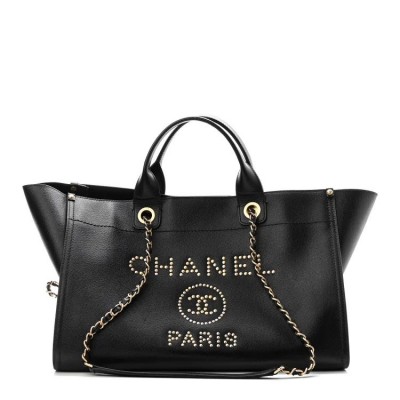 cc Caviar Medium Studded Deauville Tote Black