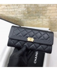 cc CO-CO Long Flap Wallet 19.5cm/7.7in Gold Hardware For Women Black