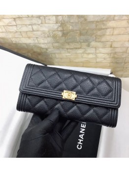cc CO-CO Long Flap Wallet 19.5cm/7.7in Gold Hardware For Women Black