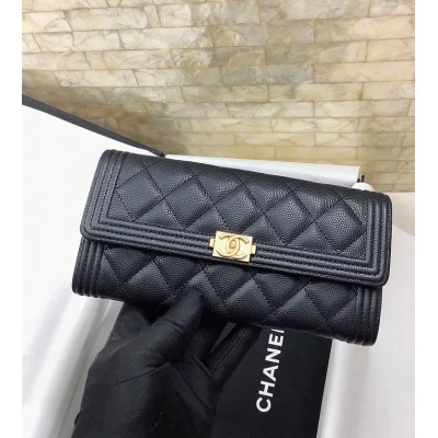 cc CO-CO Long Flap Wallet 19.5cm/7.7in Gold Hardware For Women Black