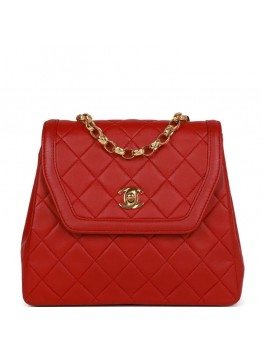 Vintage CC Trapeze Flap Bag Red Lambskin Gold Hardware