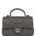 CC Mini Rectangular Flap Bag with Top Handle Dark Grey Lambskin Light Gold Hardware