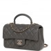 CC Mini Rectangular Flap Bag with Top Handle Dark Grey Lambskin Light Gold Hardware
