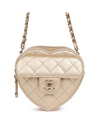 CC In Love Heart Clutch with Chain Gold Lambskin Light Gold