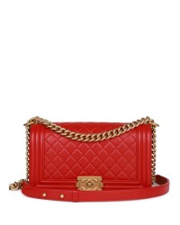 CC Medium Boy Bag Red Lambskin Antique Gold Hardware